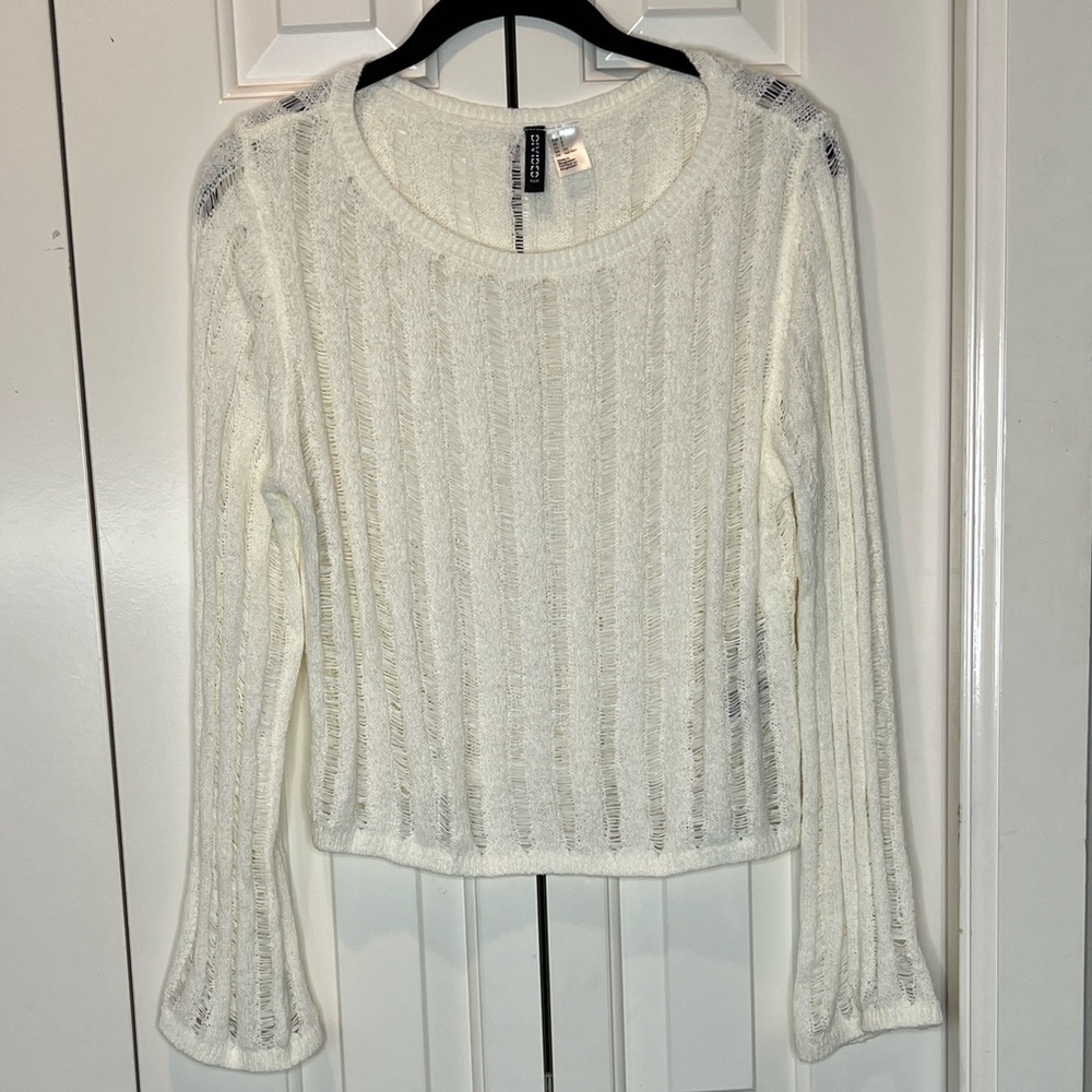 H&M Long Sleeve Light Weight Open Knit Cropped Sweater Sz Small